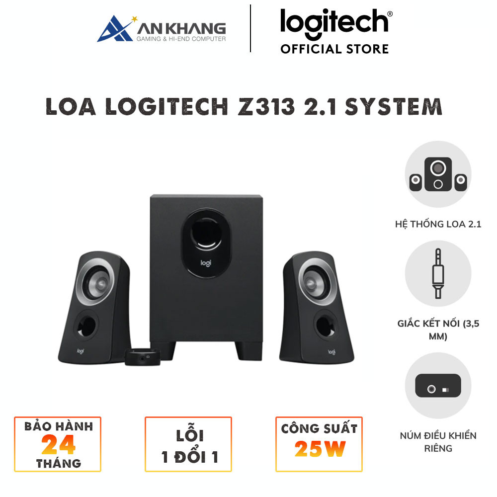 Loa Logitech Z313 hệ thống âm thanh stereo 2.1, công suất 50W - Hàng Chính Hãng