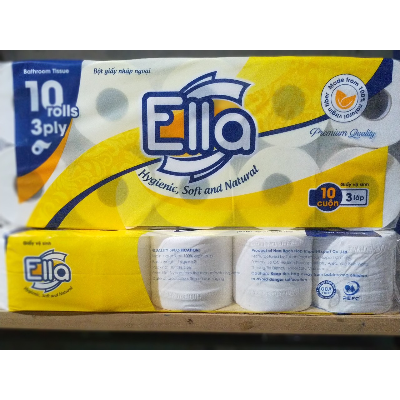 LỐC 2 DÂY GIẤY VỆ SINH ELLA 10 CUỘN 3 LỚP - VÀNG