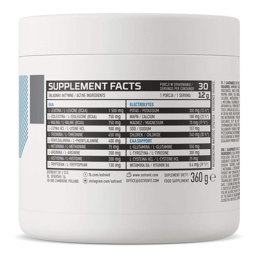 OstroVit EAA Advanced (30 Lần Dùng), Hỗ Trợ Phục Hồi Cơ, Bổ Sung Điện Giải và Glutamine
