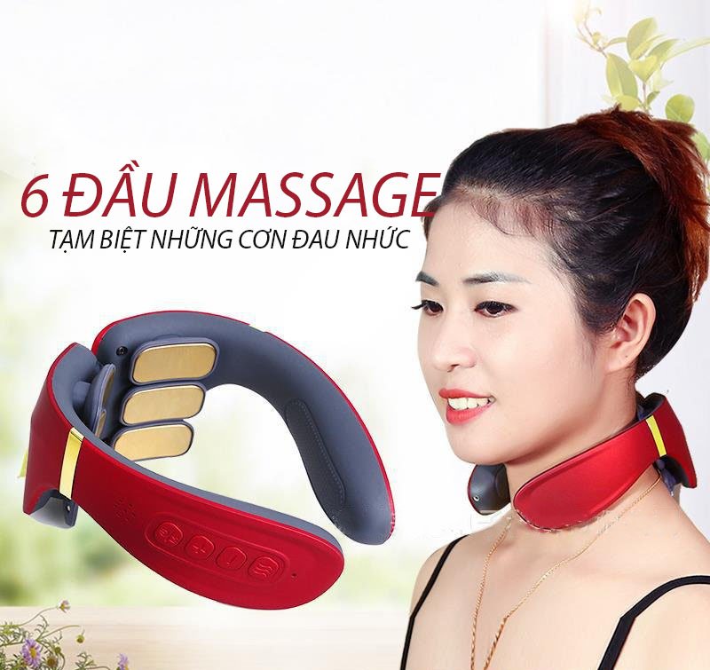 Máy Massage Đốt Sống Cổ Vai Gáy Trị Liệu Cải Tiến Với 6 Đầu Massage, 12 Mức Điều Chỉnh, Đa Chức Năng Xung Điện, Chườm Nóng - Tặng Kèm Miếng Đệm Điện Cực và Gel Massage 