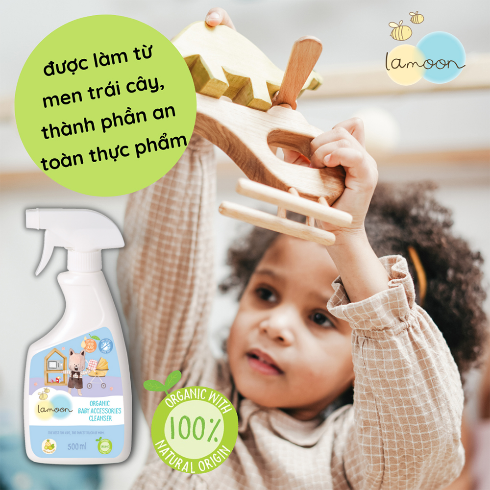 Nước rửa đồ chơi Organic an toàn cho bé Lamoon - Bình 500ml