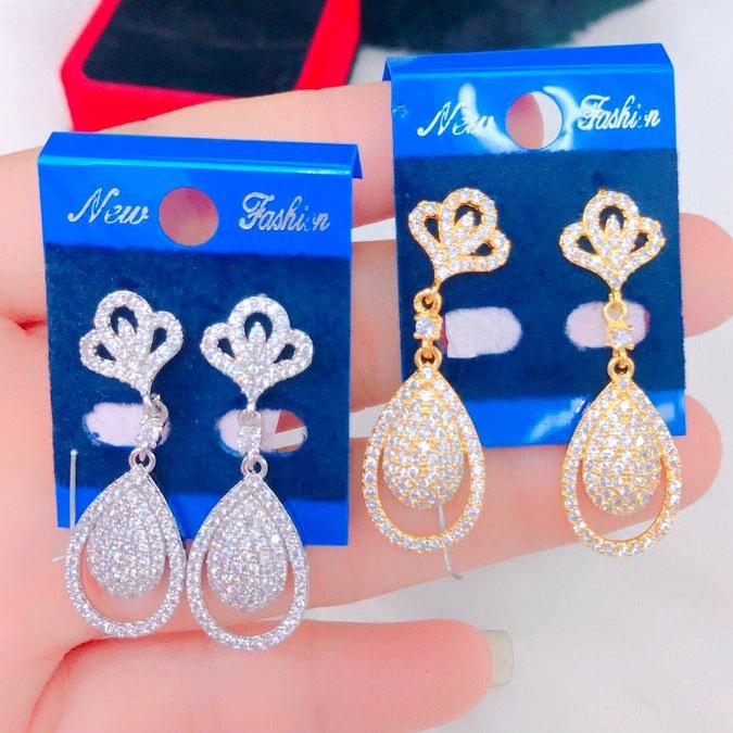 Đôi Bông Tai Mạ Vàng or Bạch Kim Giọt Nước Đính Xoàn Mẫu 057.03.01 - Không Đen - Không Dị Ứng