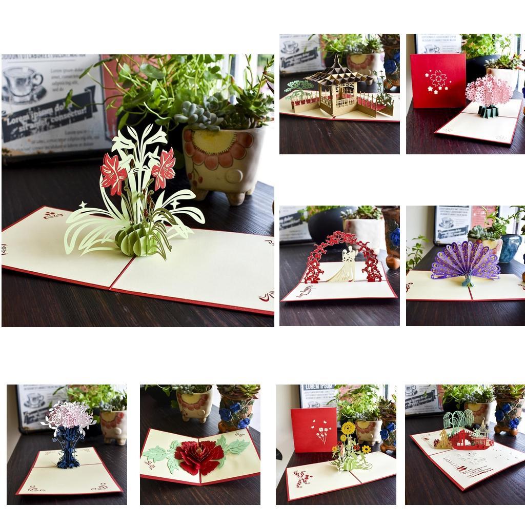 3D Up Greeting Cards Crafts Christmas Birthday Gift Cards Sakura