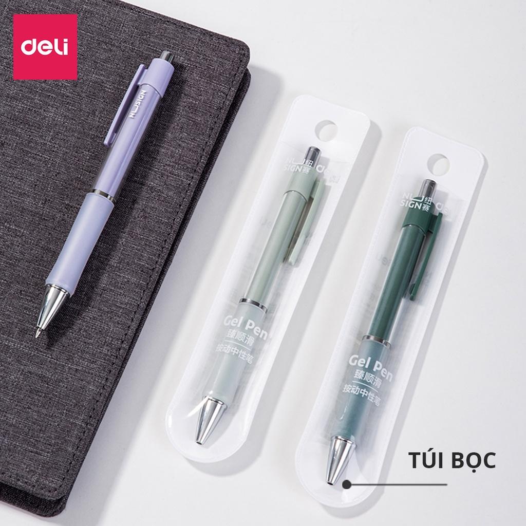 Bút Bi Nước Mực Gel Màu Đen Cao Cấp Ngòi 0.5mm Có Đệm Tay Deli - 4 Màu Sắc Thời Trang BST Văn Phòng Phẩm Cao Cấp Nusign - NS645