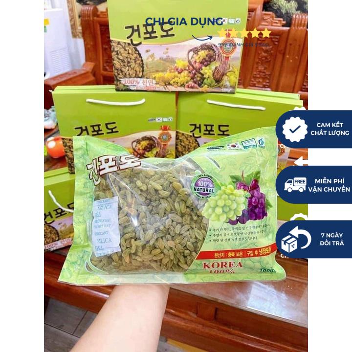 Nho khô sấy hàn quốc 1kg, 1Kg Nho Khô Xanh Hàn Quốc Không Hạt, Chua Ngọt Ngon Ngon