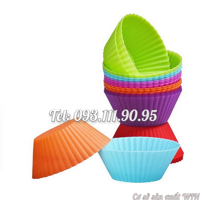 Bộ 10 khuôn silicon 3 lớp làm bánh, rau câu, bánh bông lan, bánh da lợn hình tròn Cupcake – Mã số 1133