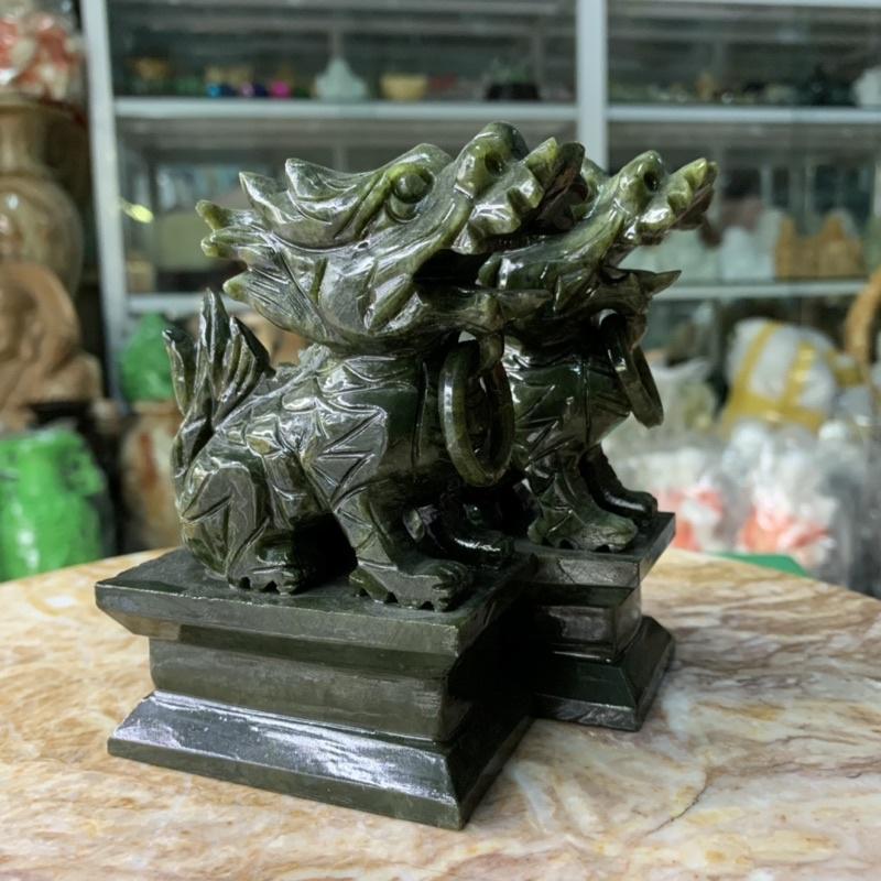 Cặp Tỳ Hưu Chiêu Tài Lộc Đá Ngọc Ấn Độ - cao 11cm