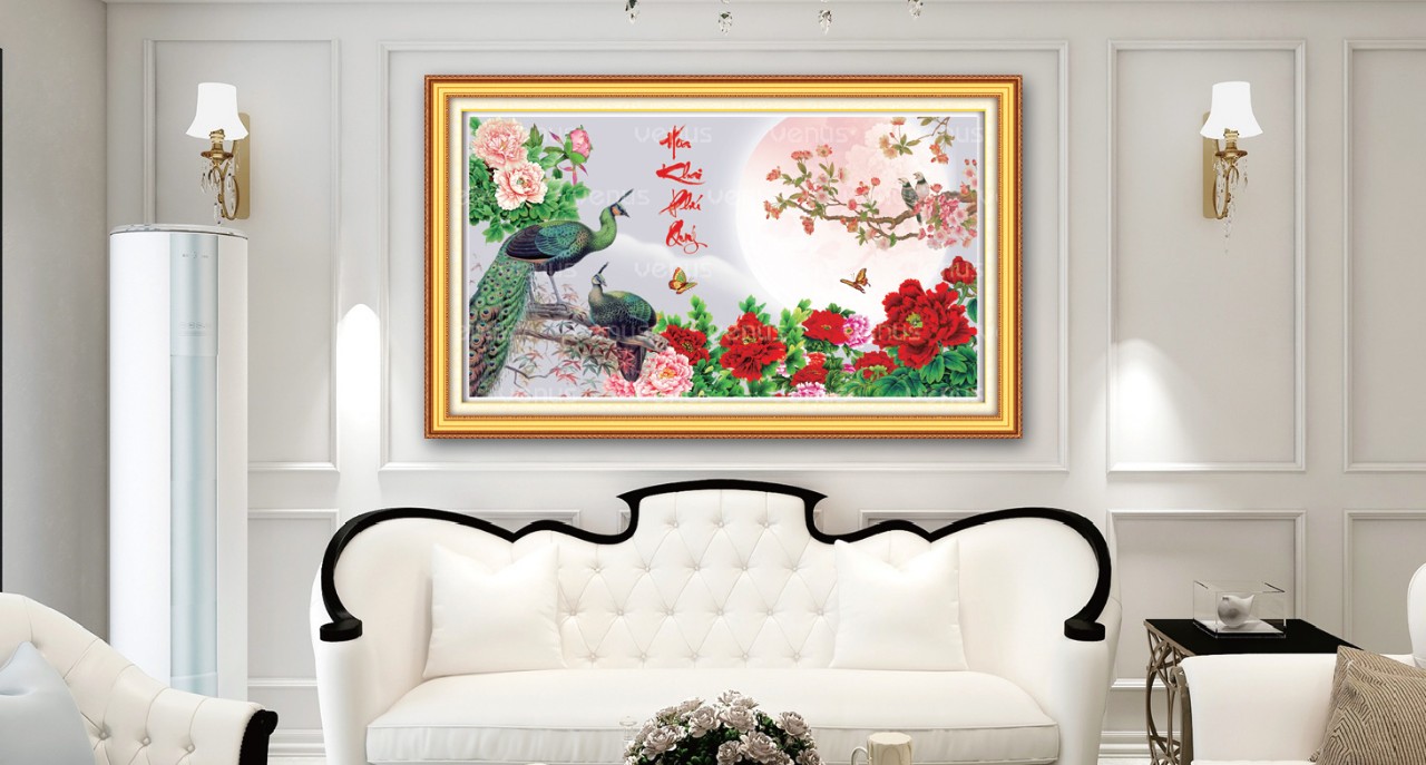 Tranh đính đá Hoa khai phú quý 100x60cm - chưa đính