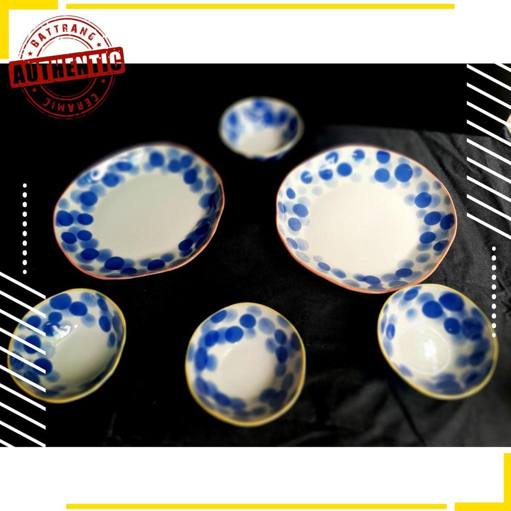 BLUE DOTS PLATES/ ĐĨA MÉO XUẤT ÂU HỌA TIẾT CHẤM BI XANH CÔ BAN