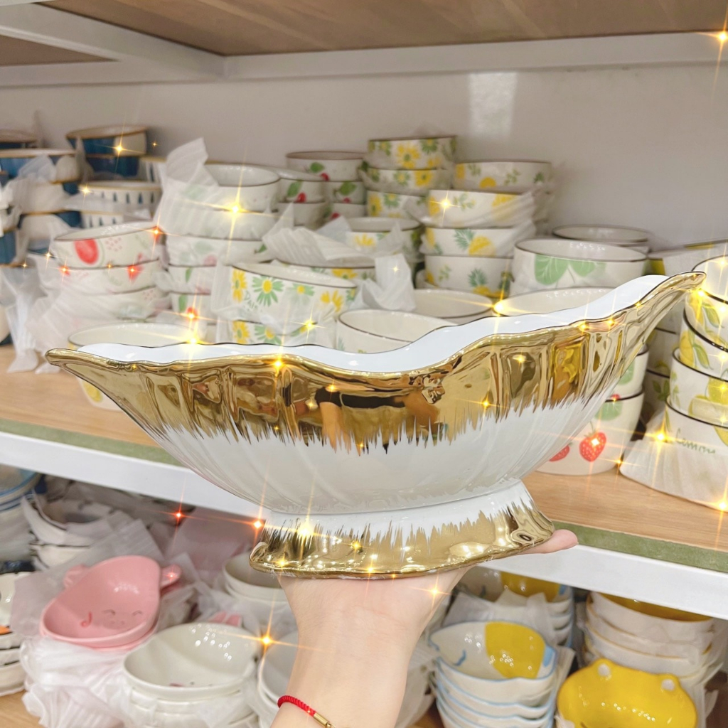 Bát thuyền đựng gà, hoa quả Vân Phương Shop bằng gốm sứ Bát Tràng - Hàng Chính Hãng