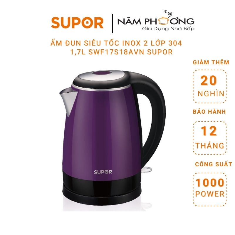 Bình Đun Siêu Tốc Hai Lớp Inox 304 SUPOR SWF17S18AVN - 1.7L (Tím Đen)