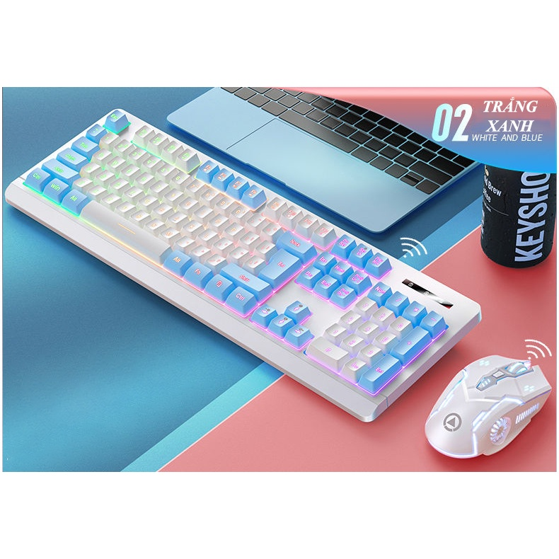 COMBO BÀN PHÍM CHUỘT YD KM-01 KHÔNG DÂY CÓ ĐÈN LED KẾT NỐI BẰNG CHIP USB 2.4G GAMING-HT