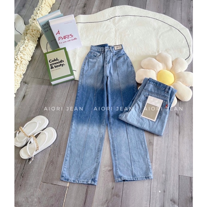 Quần Jeans Nữ, Quần Bò Nữ Aiori Ống Rộng Cạp Cao Loang Màu Bò Suông Phong Cách Thời Trang Hàn Quốc_Mã 3359