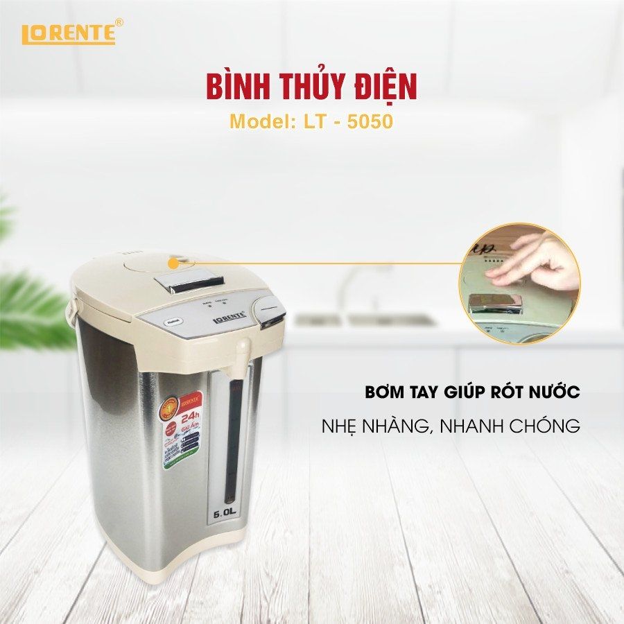 Bình Thủy Điện Lorente LT-5050 750W ruột bình bằng inox 304 - Hàng Chính Hãng