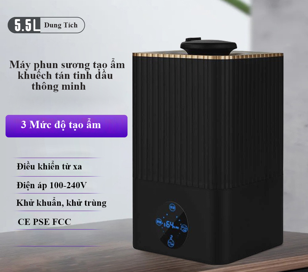 Máy Tạo Ẩm Phun Sương Khuếch Tán Tinh Dầu Dung Tích Lớn 5.5 Lít Dành Cho Văn Phòng, Gia Đình