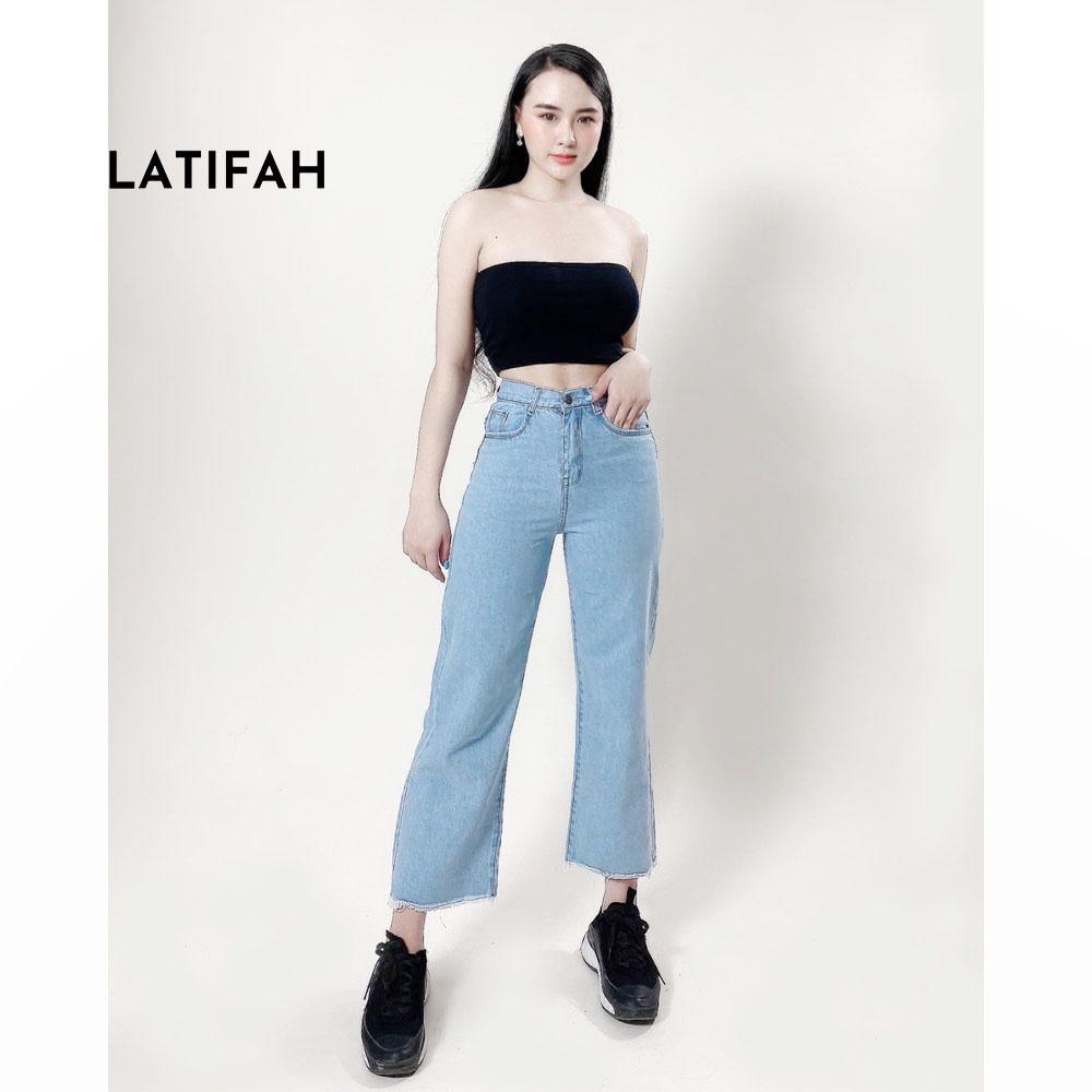 Quần baggy jeans nữ LATIFAH ống rộng trơn tua lai màu trắng bạc QD014