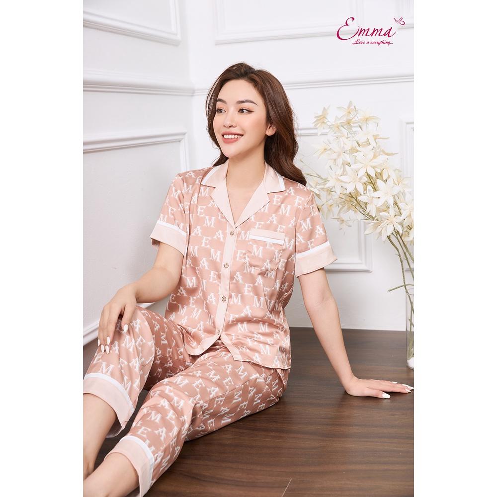 Bộ Mặc Nhà Pyjama Lụa Áo Ngắn Tay, Quần Dài Emma ETLU.21.09.07