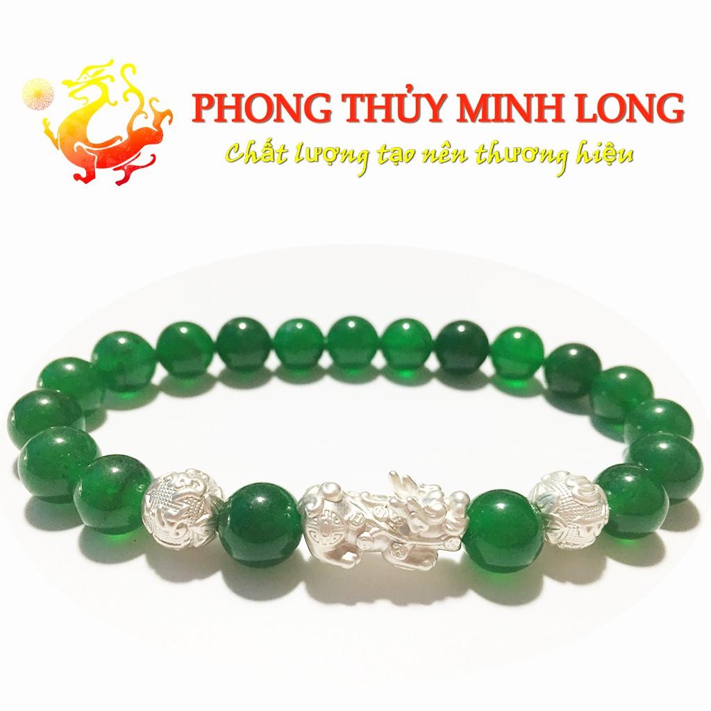 Vòng tay đá Mã Não Xanh 3A mix tỳ hưu và 2 hạt Kim Tiền Bạc hợp mệnh Hỏa và Mộc