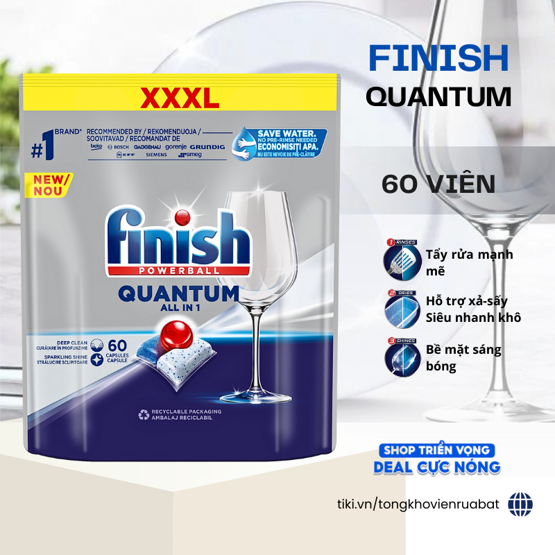 Túi 60 Viên Rửa Chén Finish Quantum Max Dishwasher Tablets Ptt025459