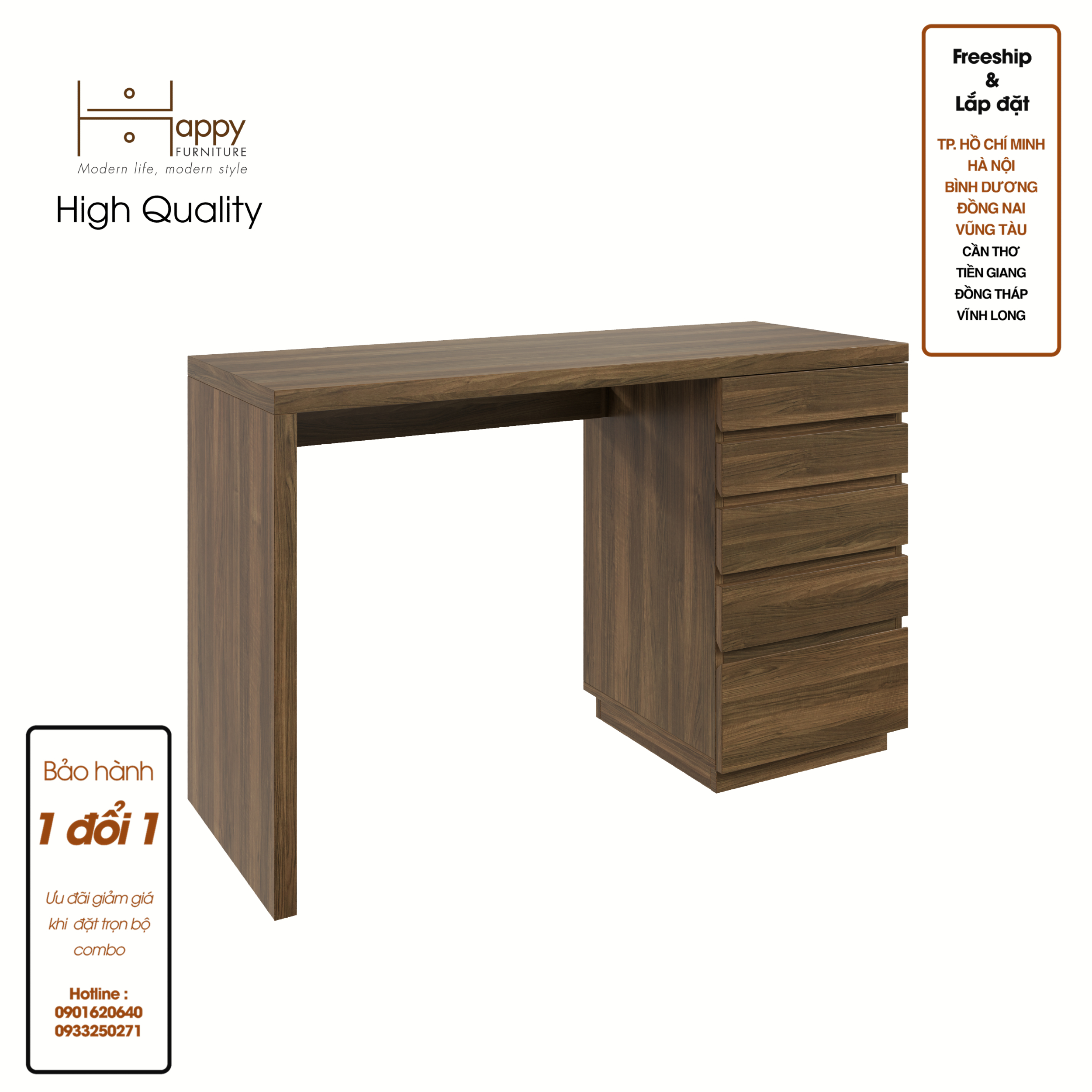 [Happy Home Furniture] MACRO, Bàn làm việc - 5 ngăn kéo,  120cm x 45cm x 75cm ( DxRxC), BAN_010