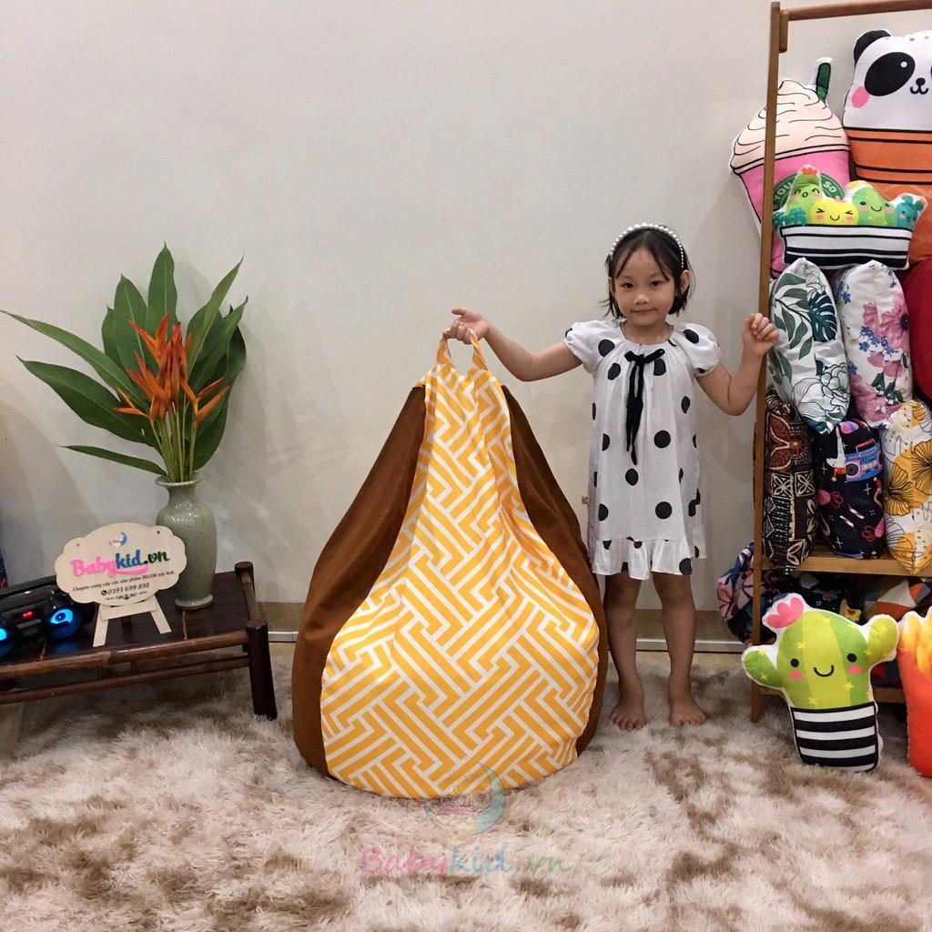 Ghế lười dáng lê size M 80x100cm, có xốp, hình london 2 lớp vỏ lót , vải thô hàn mix màu