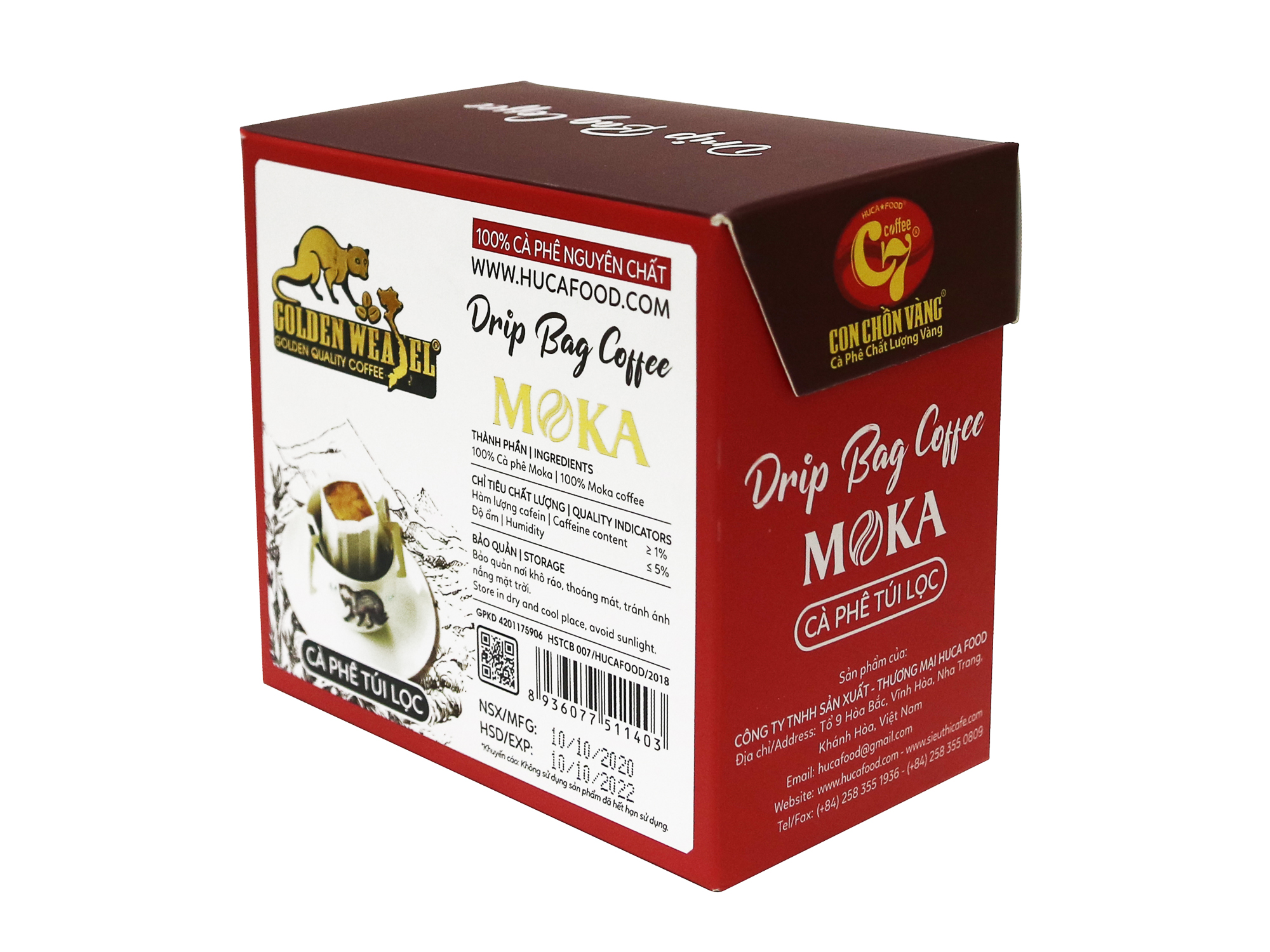 Cà Phê Túi Lọc Moka Nguyên Chất Chồn Vàng Hộp 150Gr - Huca Food