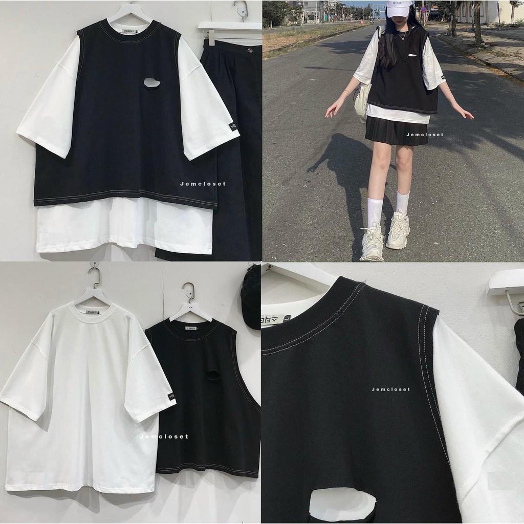 Áo gile đen unisex style Hàn Quốc (kèm áo trong