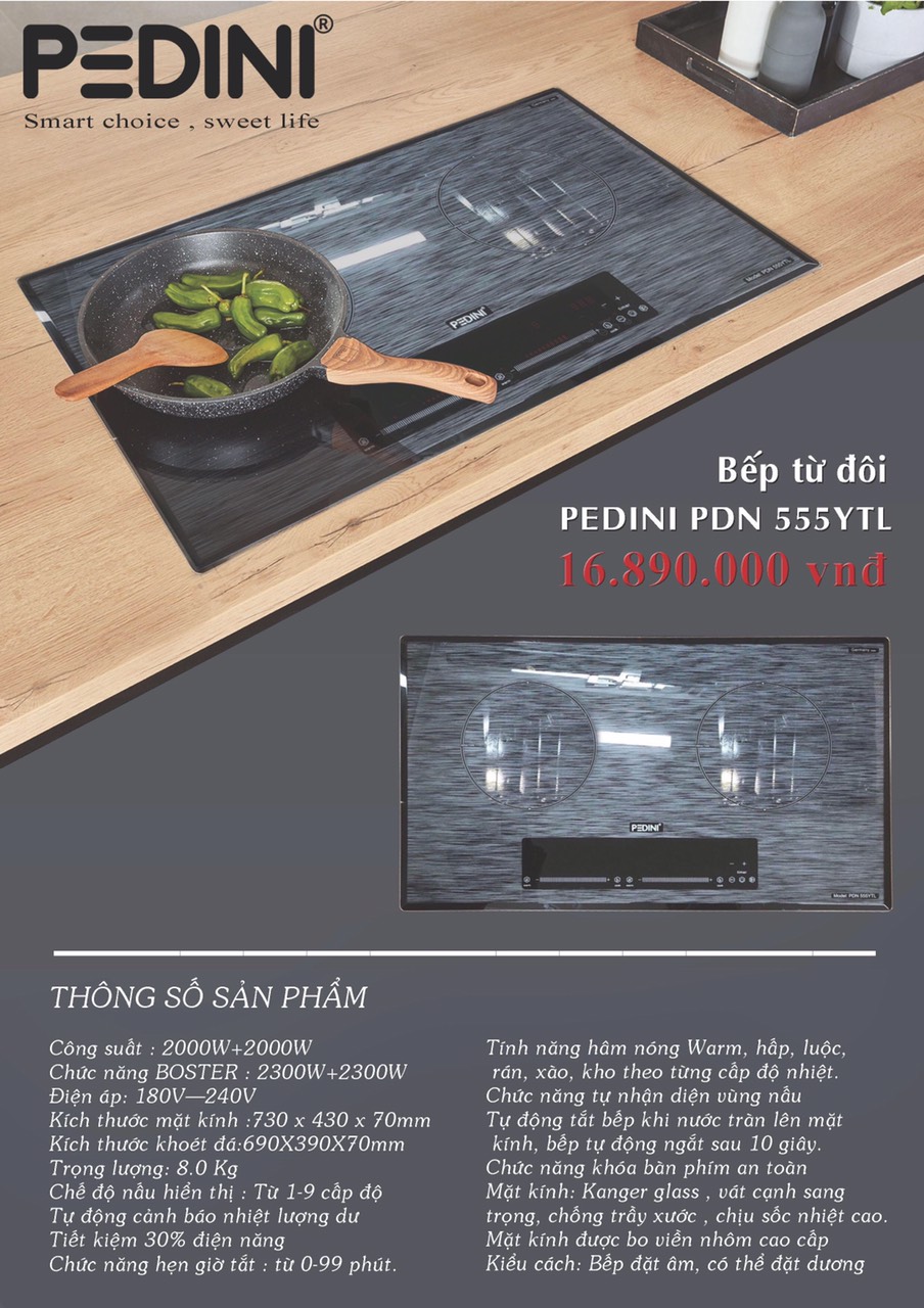 Bếp từ đôi PEDINI PDN 555YTL - Hàng chính hãng