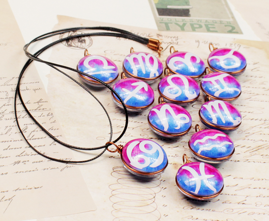 Dây chuyền 12 cung hoàng đạo Zodiac tông xanh hồng tươi sáng siêu đẹp cho nữ 06647-DC0013