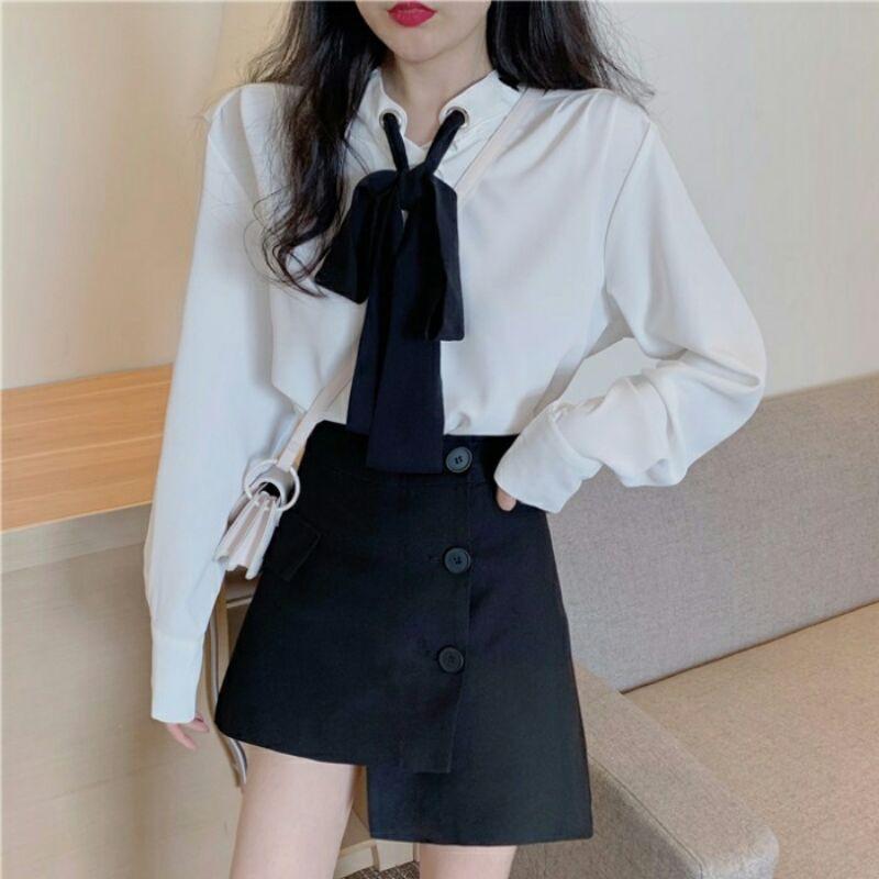 Áo kiểu nữ,áo uzzlang chocker,áo nữ buộc nơ,áo bánh bèo, áo nữ kiểu xinh dạo phố,Áo nữ thời trang hàn quốc