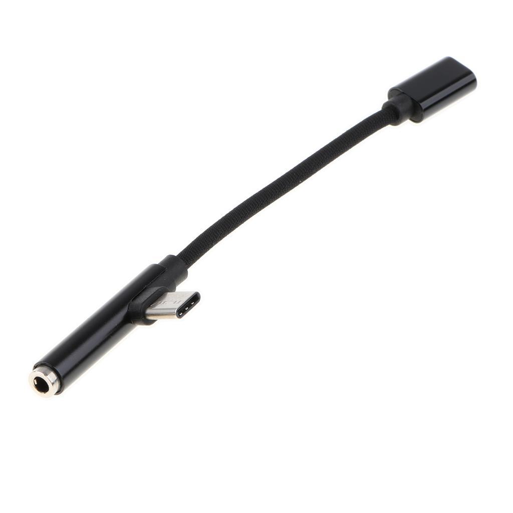 Adapter Splitter USB TypeC to AUX Audio 3.5mm+Charge Cable for Android Black