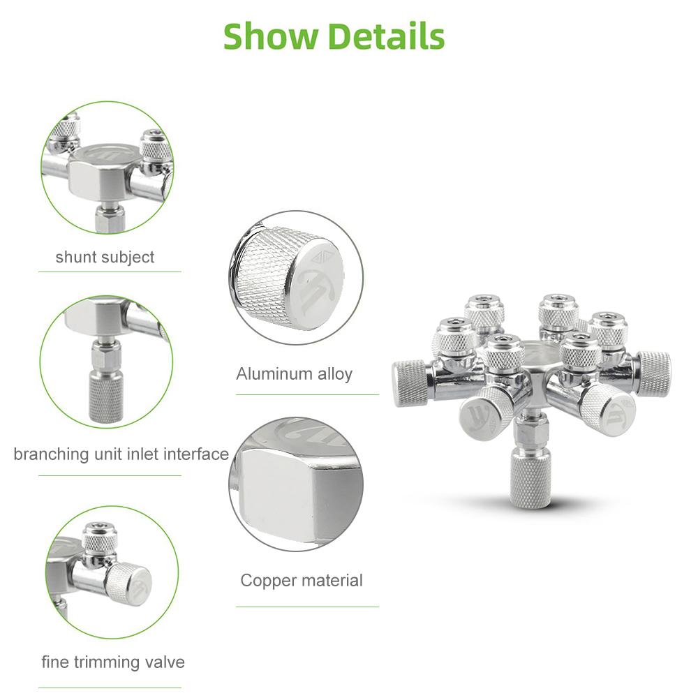 Bộ chia khí oxy cho bể cá thủy sinh được làm bằng hợp kim nhôm và chất liệu đồng, mạnh mẽ và chắc chắn