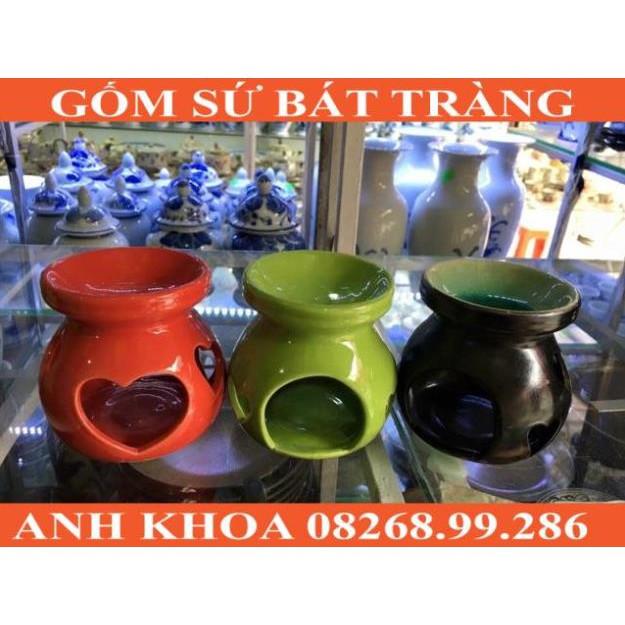 Set bếp đốt tinh dầu kèm 3 viên nến và lọ tinh dầu - Gốm sứ Bát Tràng Anh Khoa