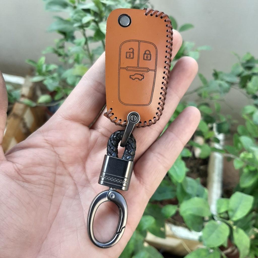 Bao da chìa khóa xe Chevrolet Spark, Cruze, Chìa điện gập 3 nút Da bò thật bảo hành 2 năm