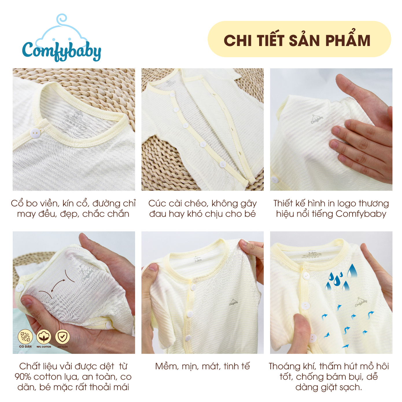 Bộ quần áo cộc cho bé 100% Cotton Lụa – Comfybaby Siêu nhẹ - thoáng mát QACF22042021 size 3-12 tháng