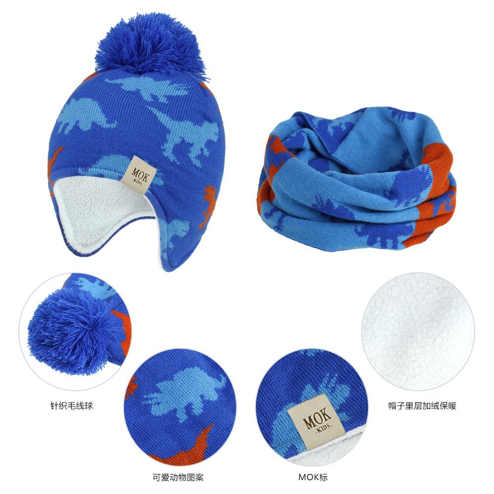 Mũ 2020 Bộ Khăn Mũ Nón Len Trẻ Em Mùa Đông Beanies Hoạt Hình Khủng Long Tai Skullies Cho Bé Trai Bé Gái Nón Trẻ Em 1-8 Tuổi