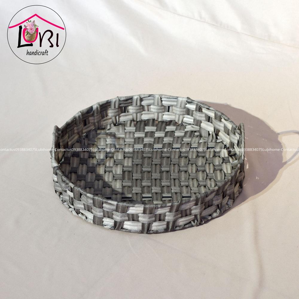 Lubihandicraft - Khay tròn đựng đồ đan dây nhựa xám trắng - xinh xắn