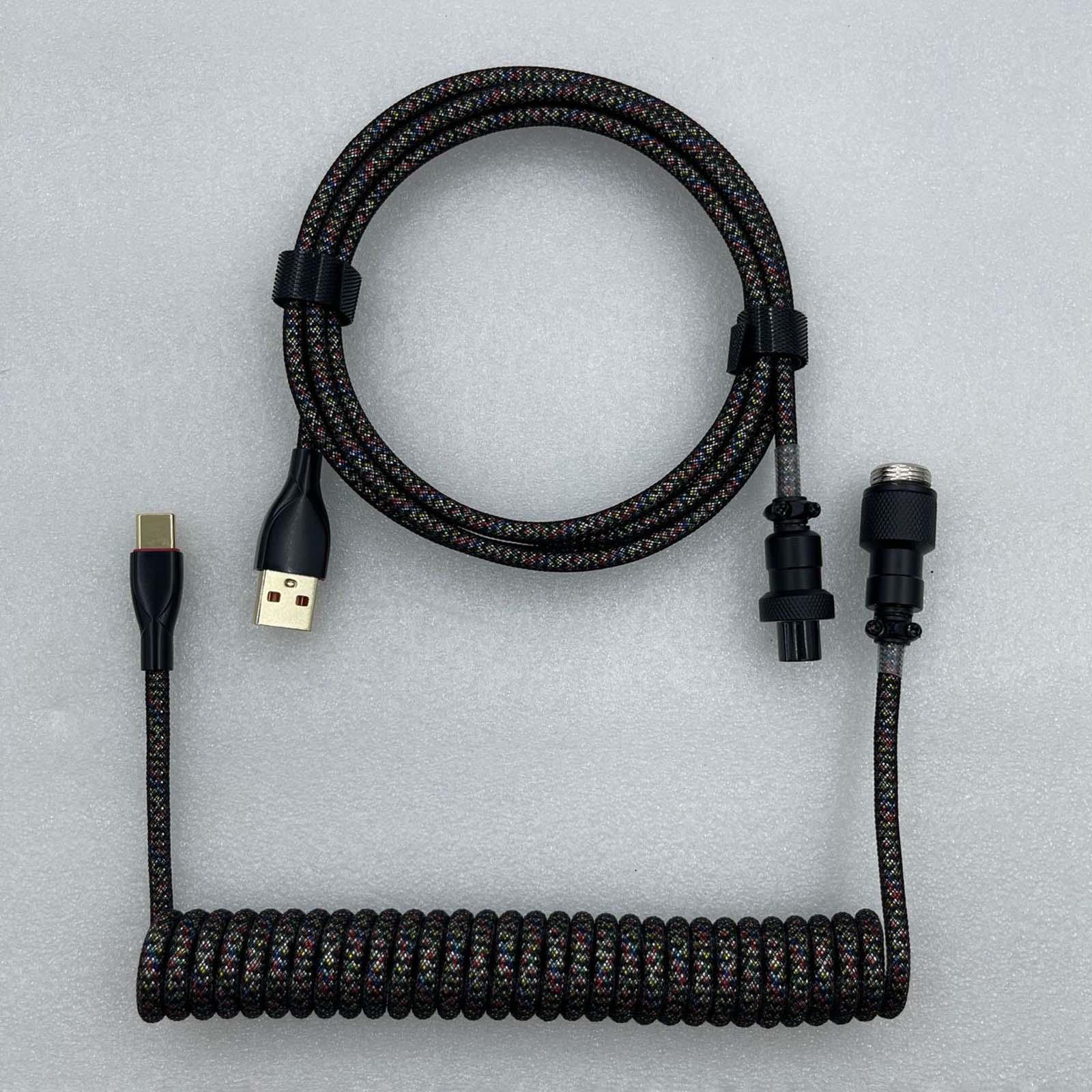 1.8M USB to Type C Coiled Cable Black Detachable DIY for Mechanical Keyboard