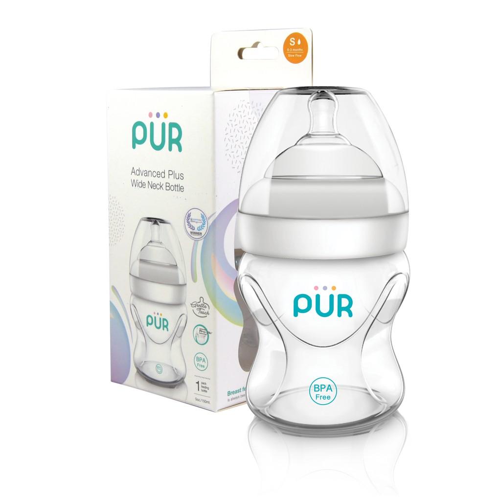 Combo 2 bình sữa Pur cổ rộng 150ml + 250ml - Tặng gói khăn ướt Pur loại lớn 80 tờ