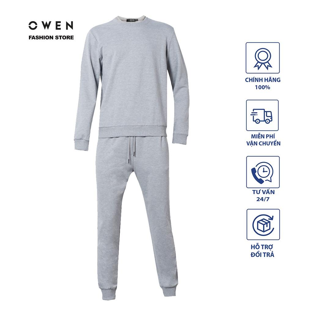 Bộ nỉ nam OWEN màu xám, bộ mặc nhà Thu đông dành cho nam chất liệu cotton cao cấp mã BMN221189