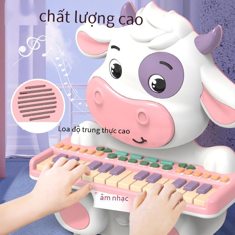 Giá thấp nhất dành cho trẻ em nhạc hoạt hình đàn piano điện tử chú bò ngộ nghĩnh dễ thương đàn piano điện tử đa chức năng có micro đồ chơi giáo dục cho bé