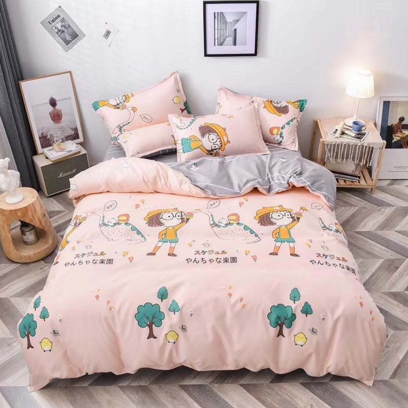 Bộ chăn ga Cotton Poly cô bé kính cận - mẫu mới phong cách Hàn Quốc