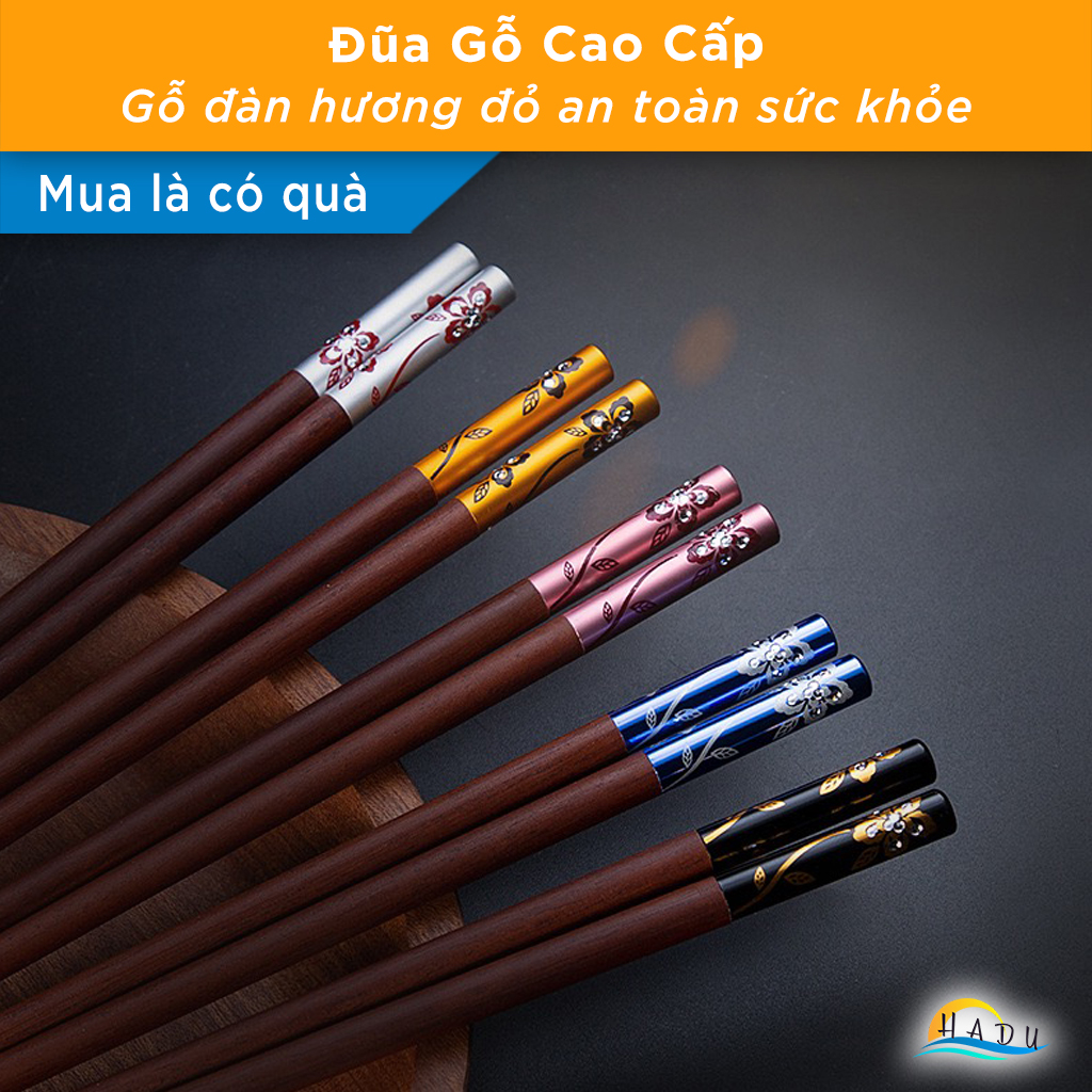 [10 Đôi] Đũa Ăn Cơm Gỗ Đàn Hương Đỏ Cao Cấp Không Mốc Hoa Anh Đào Kiểu Nhật Bản HADU