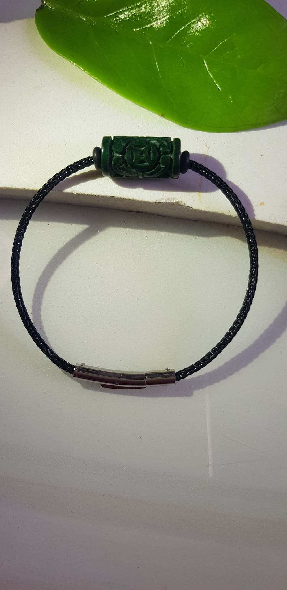 Vòng tay charm Lu Thống Đồng Tiền Đẹp Đá Cẩm Thạch tự nhiên Xanh Đậm đẹp dây đen có khoen Hợp Nữ mệnh Thủy mệnh Mộc hợp ạ