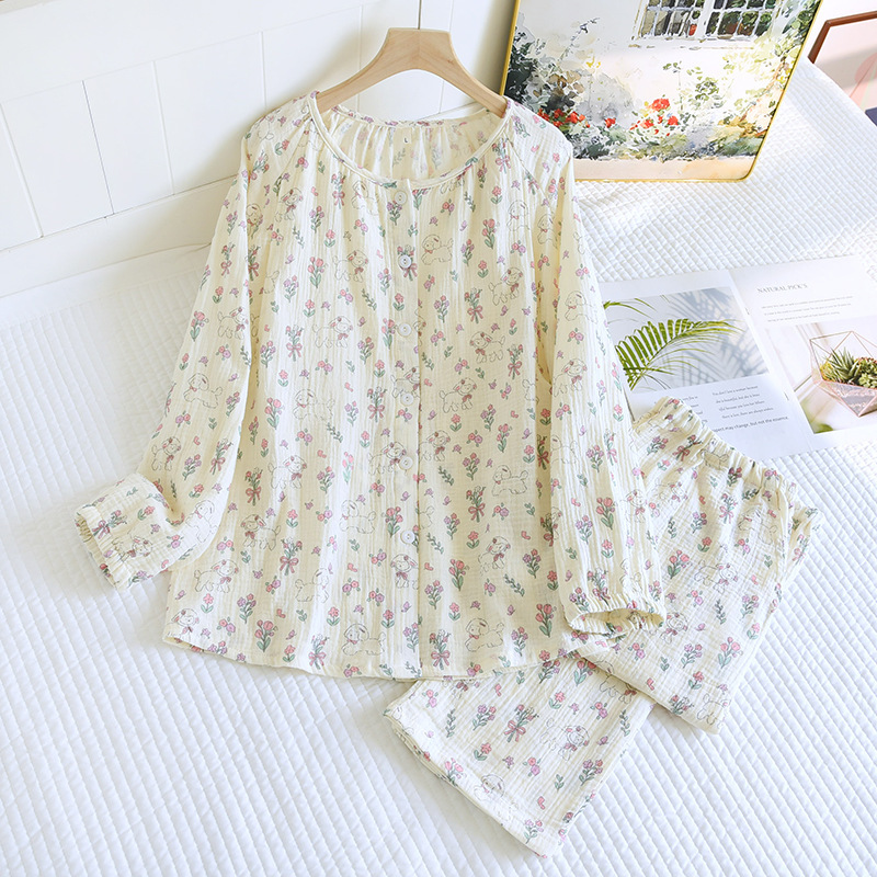 Bộ Đồ Bầu Và Sau Sinh Dài Tay Có Khe Mở Cho Con Bú Chất Liệu Xô Muslin M6