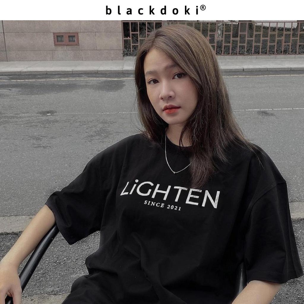 Áo thun nữ BLACKDOKI-LIGHTEN , áo phông unisex form rộng tay lỡ oversize cá tính chất cotton dày dặn