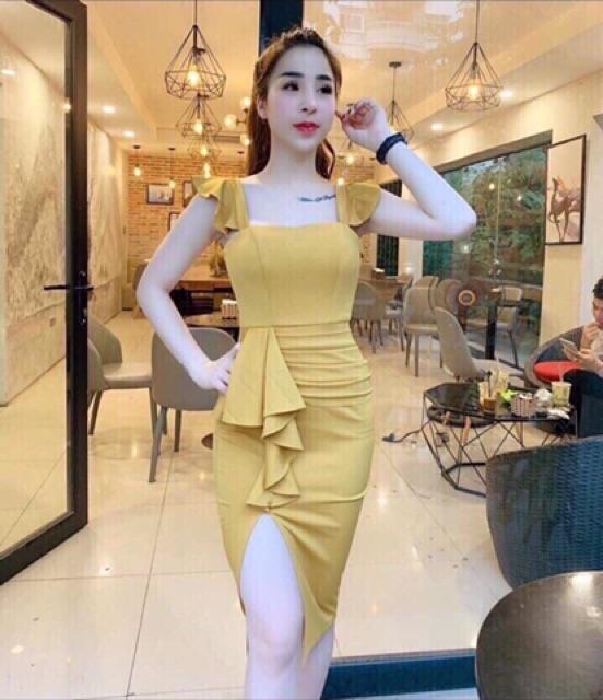 Đầm body tay bèo xẽ đùi siêu hót kèm hình thật