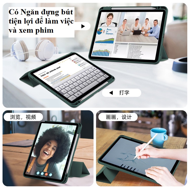 Bao Da TPU Xoay 360° Dành Cho iPad Pro 11 inch , iPad M2/ M1, iPad Air 4/ Air 5 10.9 inch iPad 10 2022 Gen 10 Xoay dựng đứng và ngang, Phía trong có ngăn đưungj bút tiện lợi