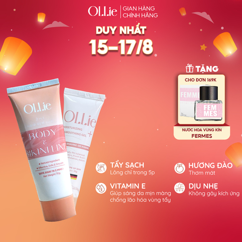 Kem tẩy lông OLLIE + gel dưỡng ngăn mọc lông OLLIE , tẩy lông bikini, nách, tay, chân, an toàn không đau rát dung tích 70ml