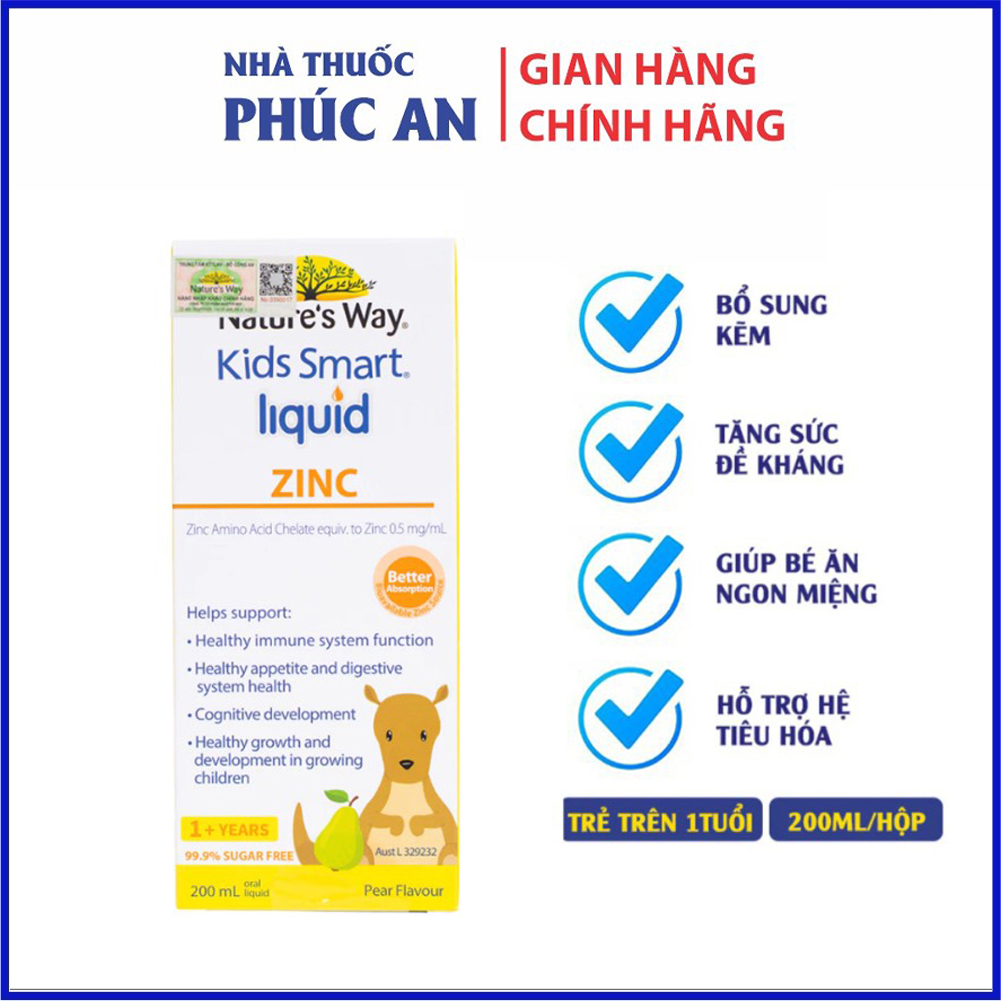Siro Nature's Way Kids Smart Liquid Zinc 200ml bổ sung kẽm, tăng sức đề kháng cho bé, hỗ trợ tiêu hoá